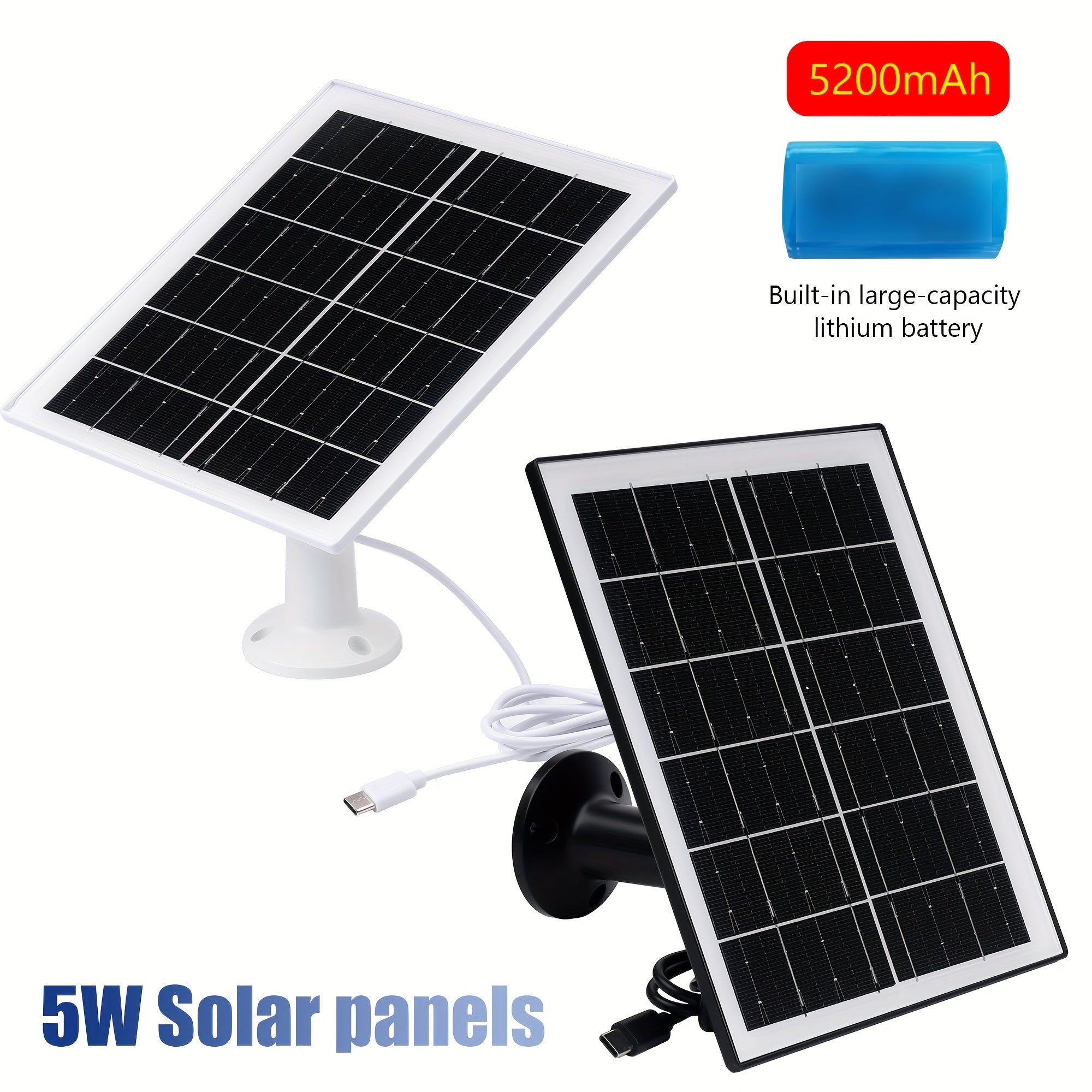 5W High Efficiency Battery Solar Panels, 5200mAh Portable Solar Charger with USB Connector for Outdoor Built-in Battery Security Cameras and String Lights, Solar Panel with Battery, Solar USB Charger, Solar Panel Portable, Solar Battery Charger, Outdoor