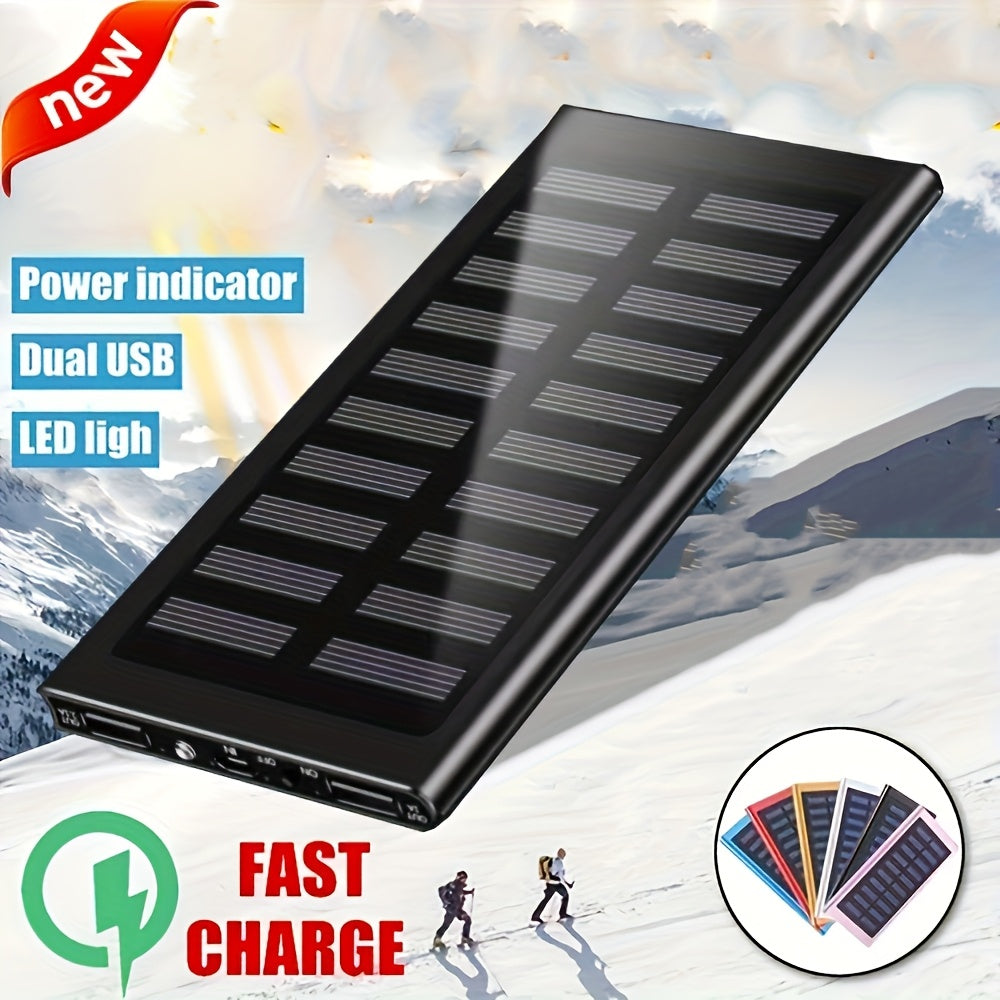[Solar Power Bank] Solar Powered Portable Power Bank | Dual 5V USB Ports, 2 LED Flashlights, High Quality External Backup Battery Pack for Cell Phones, Camping, Hiking, Emergency Power, Compact Design, Durable Construction