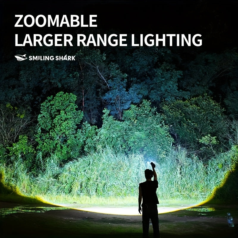 1pc Smiling Shark Rechargeable Flashlights M60 LED Super Bright Long Range, High Power Multi-Functional Handheld Flash Light with LCD Display & Power Bank Function for Emergency Security Camping