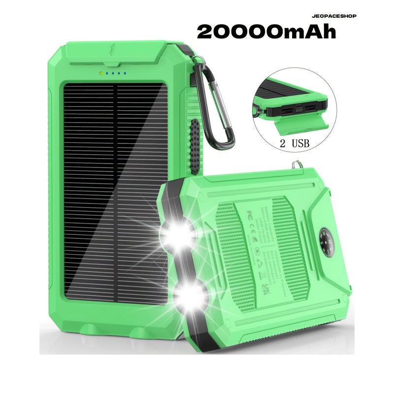 1pc, 20000mAh Portable Solar Mobile Power with External Battery Charger And Powerful LED Light, 2 USB Charging Ports for Outdoor Camping, Hiking And Emergency Power Bank Portable Portable Power Bank Solar Power Bank Battery Power Bank