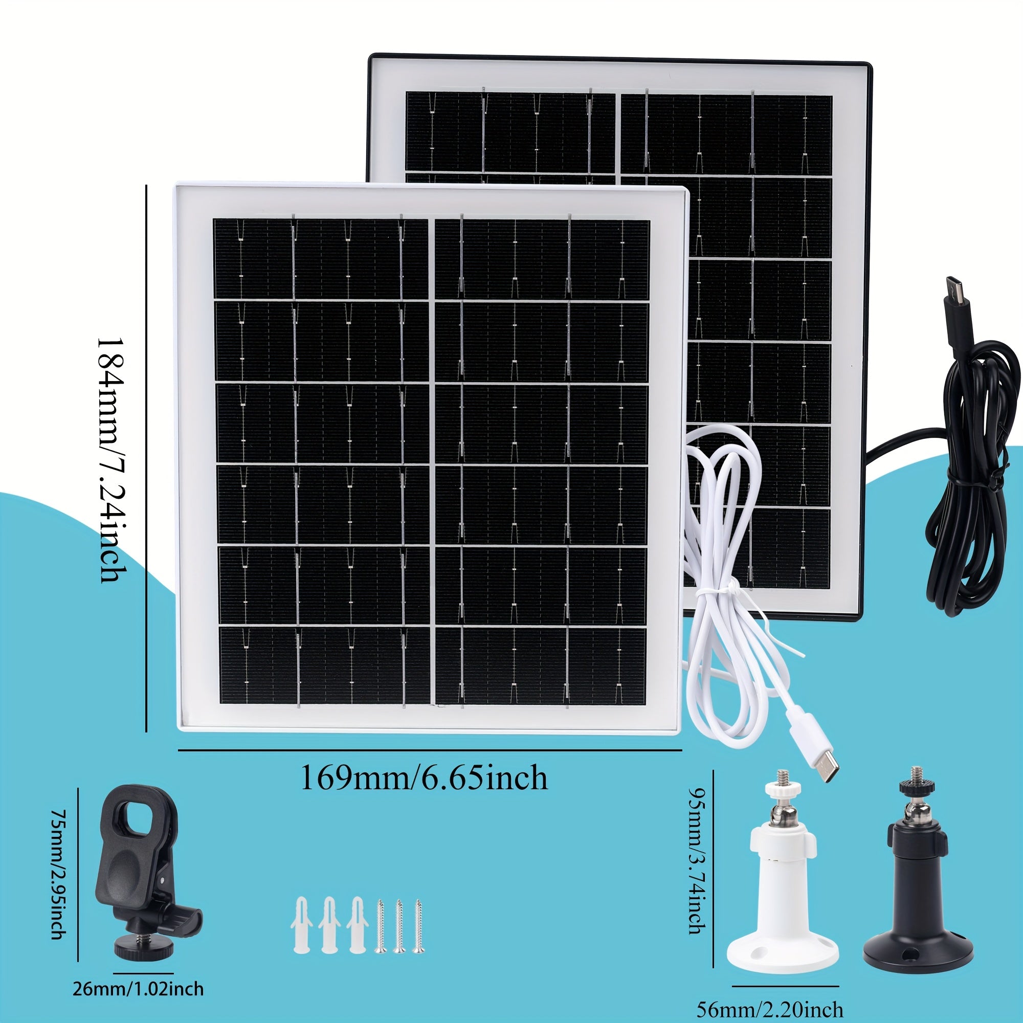 5W High Efficiency Battery Solar Panels, 5200mAh Portable Solar Charger with USB Connector for Outdoor Built-in Battery Security Cameras and String Lights, Solar Panel with Battery, Solar USB Charger, Solar Panel Portable, Solar Battery Charger, Outdoor