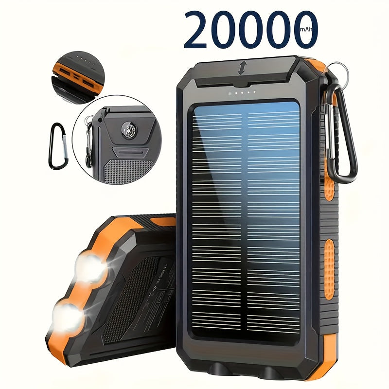 10000/ 20, 000Mah Portable Solar Power Bank, Portable Mobile Phone Solar Charger, Camping External Power Bank with Compass USB Light Flashlight, Suitable for Outdoor Activities