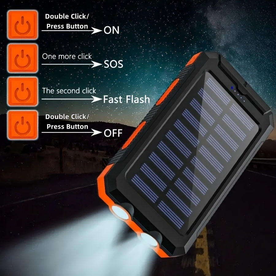 10000mAh 5V2A Fast Charging Multifunctional Solar Panel Power Bank with Ultra-bright LED Light, Large Capacity Rechargeable Portable Mobile Phone Charger, Dual Flashlights, Dual USB Port, Outdoor Travel Must Have Battery Packs, USB-C Ouput & Input, for