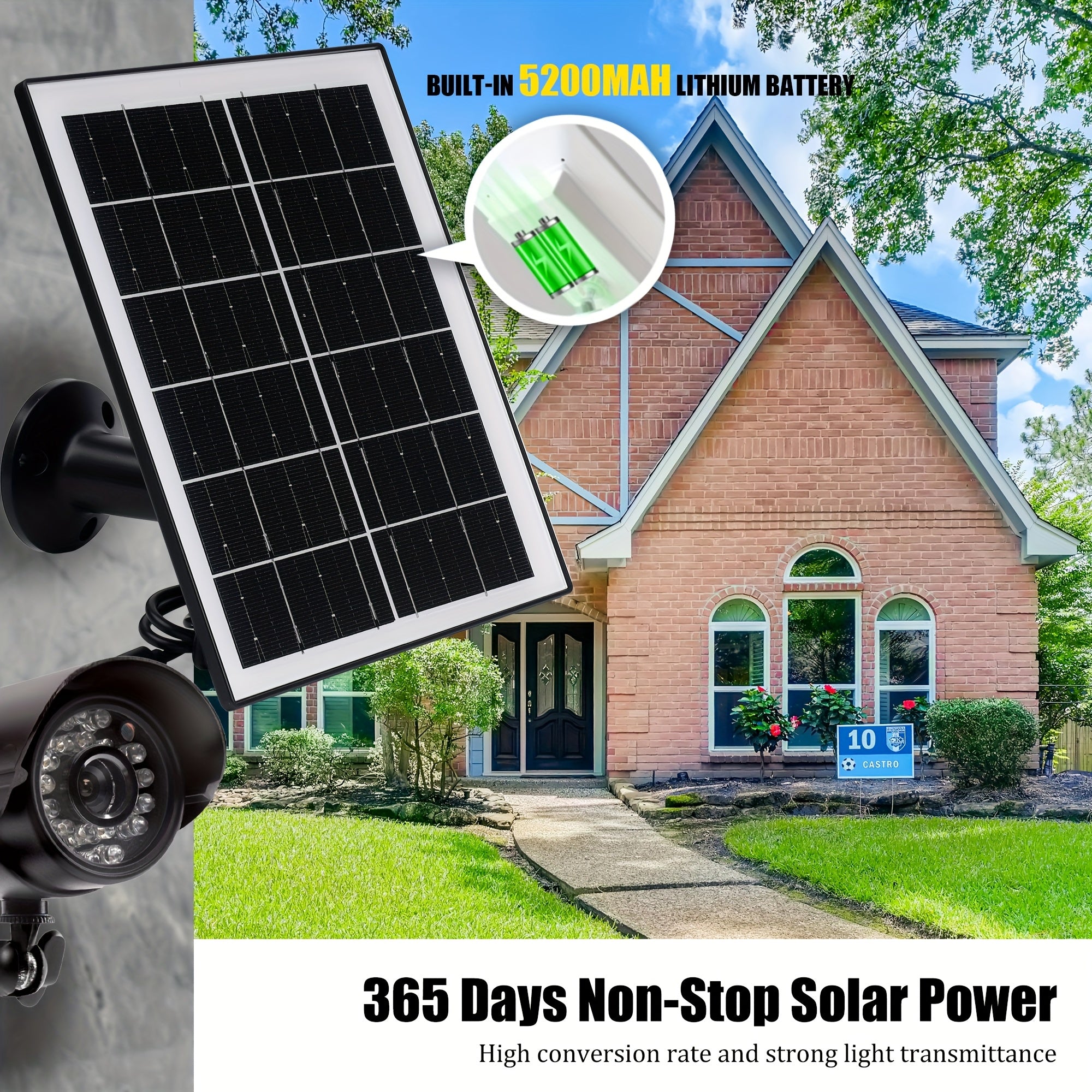 5W High Efficiency Battery Solar Panels, 5200mAh Portable Solar Charger with USB Connector for Outdoor Built-in Battery Security Cameras and String Lights, Solar Panel with Battery, Solar USB Charger, Solar Panel Portable, Solar Battery Charger, Outdoor