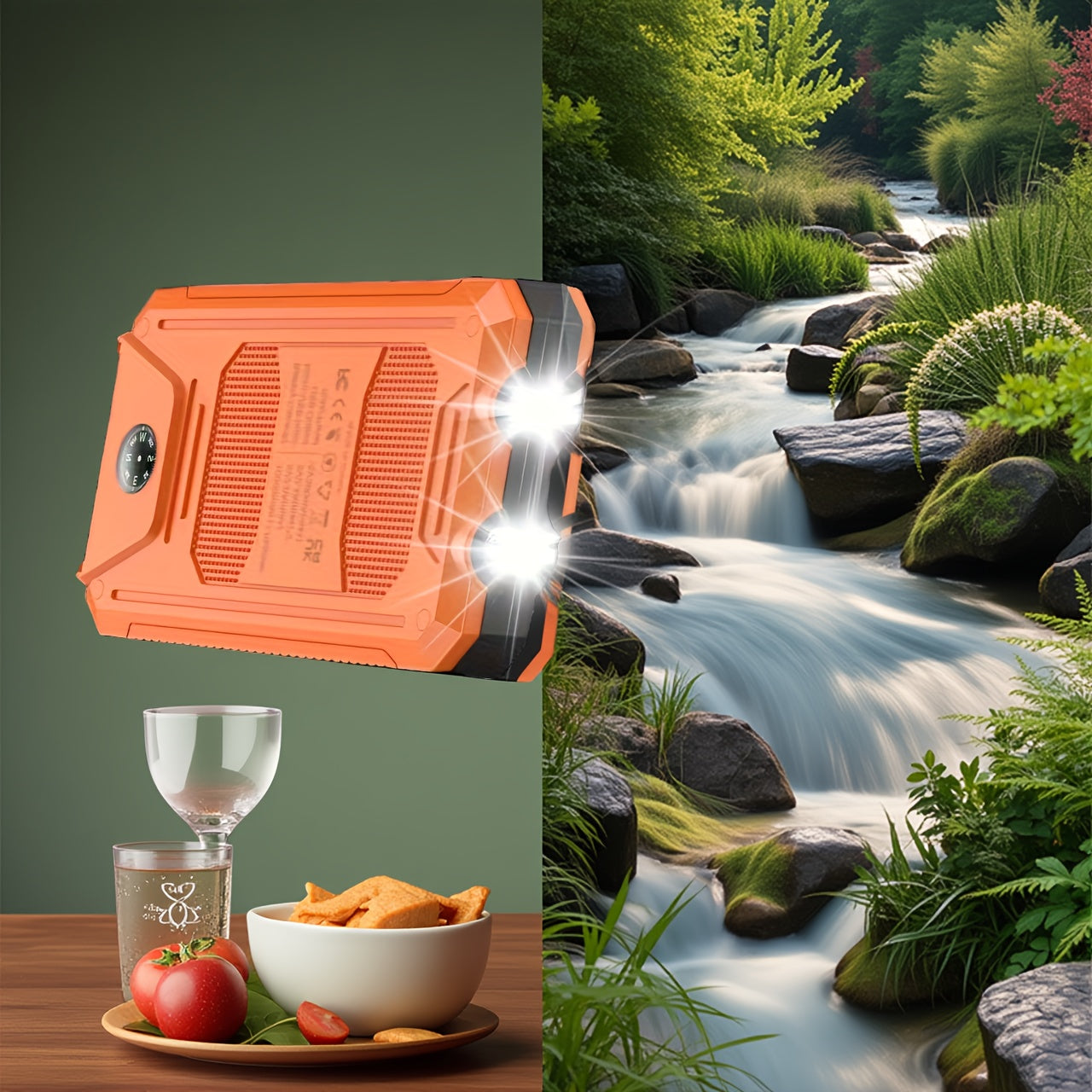 1pc, 20000mAh Portable Solar Mobile Power with External Battery Charger And Powerful LED Light, 2 USB Charging Ports for Outdoor Camping, Hiking And Emergency Power Bank Portable Portable Power Bank Solar Power Bank Battery Power Bank