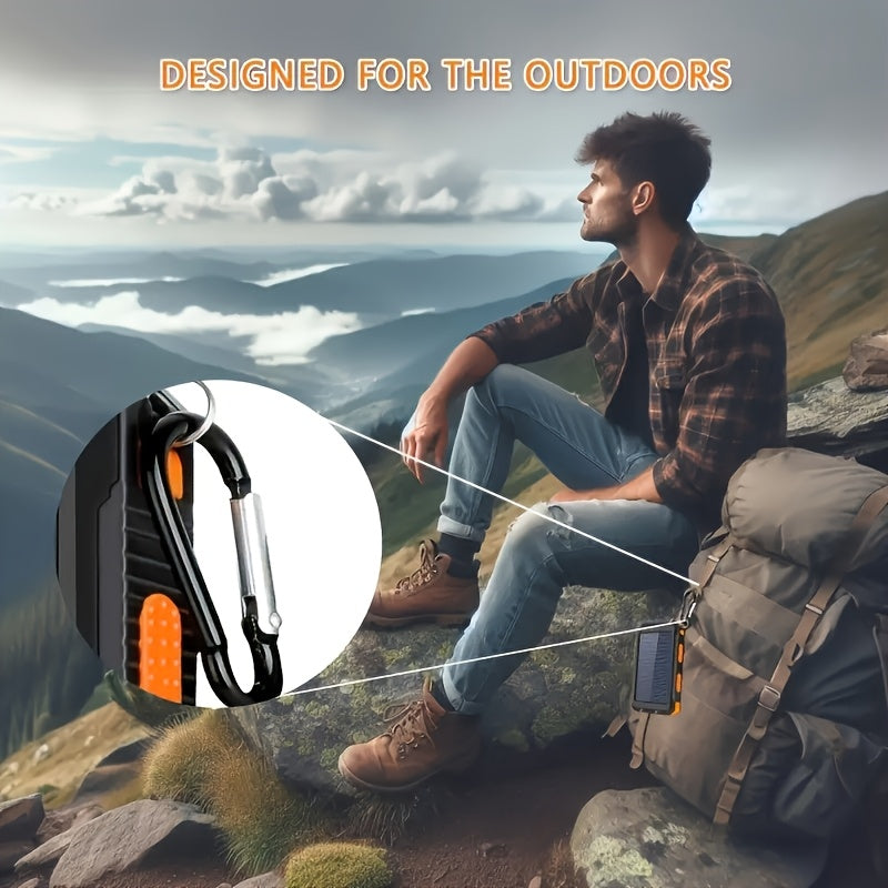 2-pack!10000mAh Solar Power Bank with USB-C Input, Dual USB Output, Built-in Compass And LED Flashlight - Portable Emergency Backup Battery Suitable for Hiking And Outdoor Activities