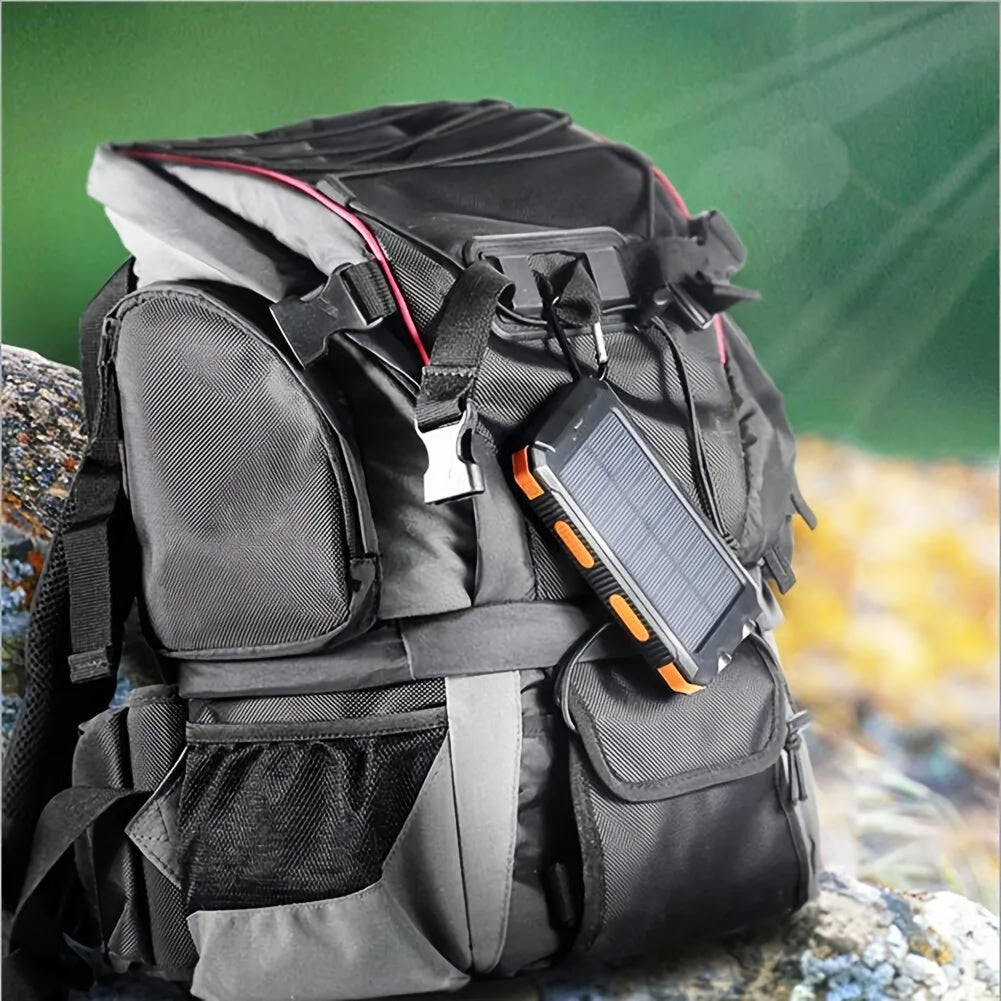 10000mAh Solar Power Bank with Ultra-Bright LED Light, Dual USB & USB-C Ports, Compass, and Portable Hook Design – Fast Charging, Large Capacity Rechargeable Battery for Outdoor Travel & Smartphone Charging, Adventure Gear | Rugged Design | Durable