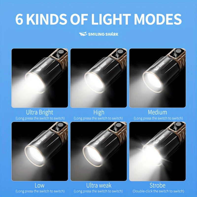 1pc Smiling Shark Rechargeable Flashlights M60 LED Super Bright Long Range, High Power Multi-Functional Handheld Flash Light with LCD Display & Power Bank Function for Emergency Security Camping