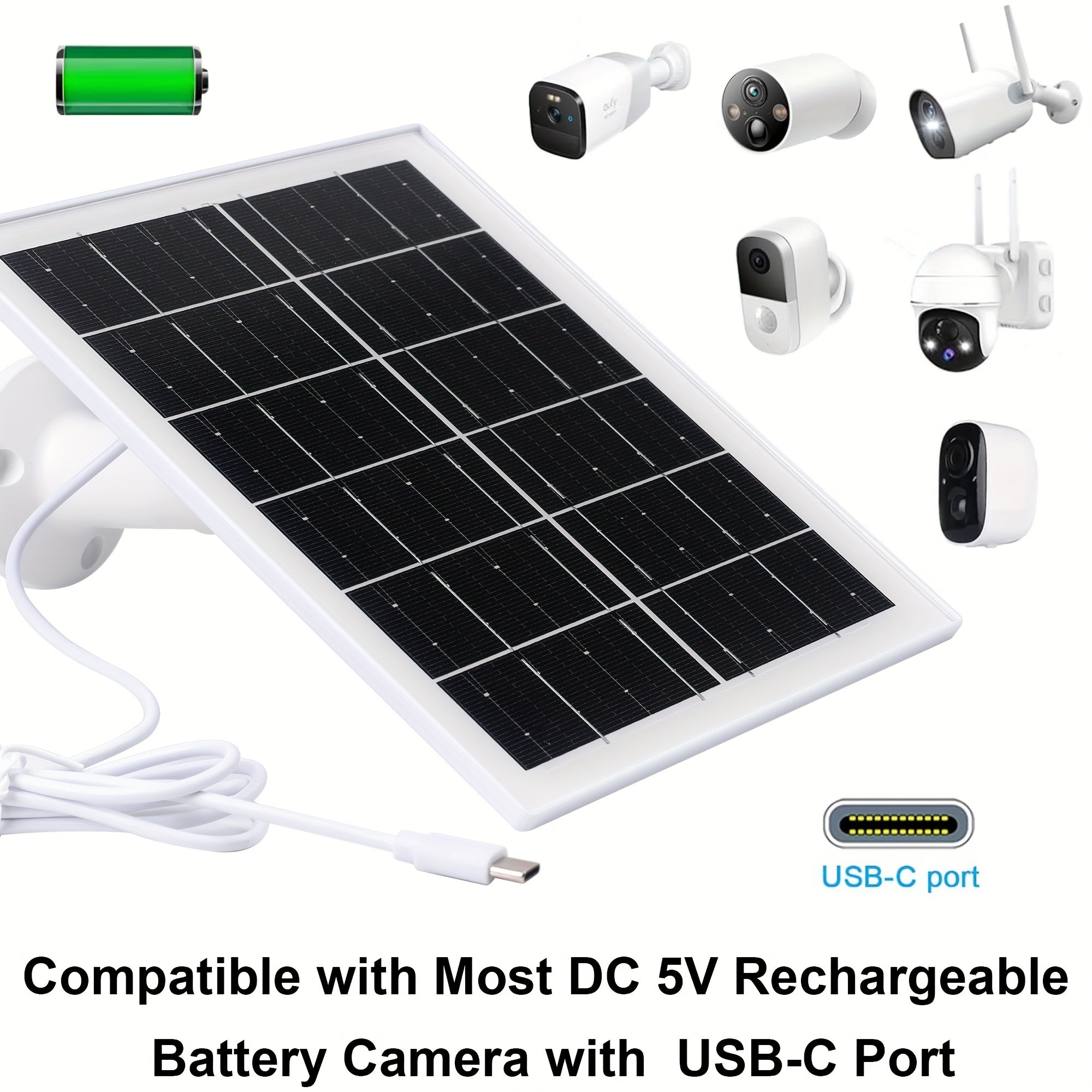 5W High Efficiency Battery Solar Panels, 5200mAh Portable Solar Charger with USB Connector for Outdoor Built-in Battery Security Cameras and String Lights, Solar Panel with Battery, Solar USB Charger, Solar Panel Portable, Solar Battery Charger, Outdoor