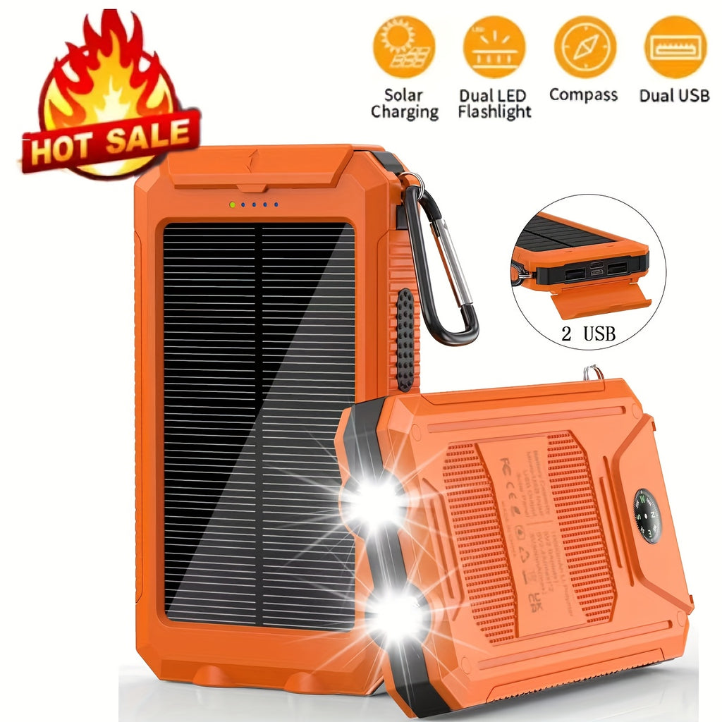 1pc, 20000mAh Portable Solar Mobile Power with External Battery Charger And Powerful LED Light, 2 USB Charging Ports for Outdoor Camping, Hiking And Emergency Power Bank Portable Portable Power Bank Solar Power Bank Battery Power Bank