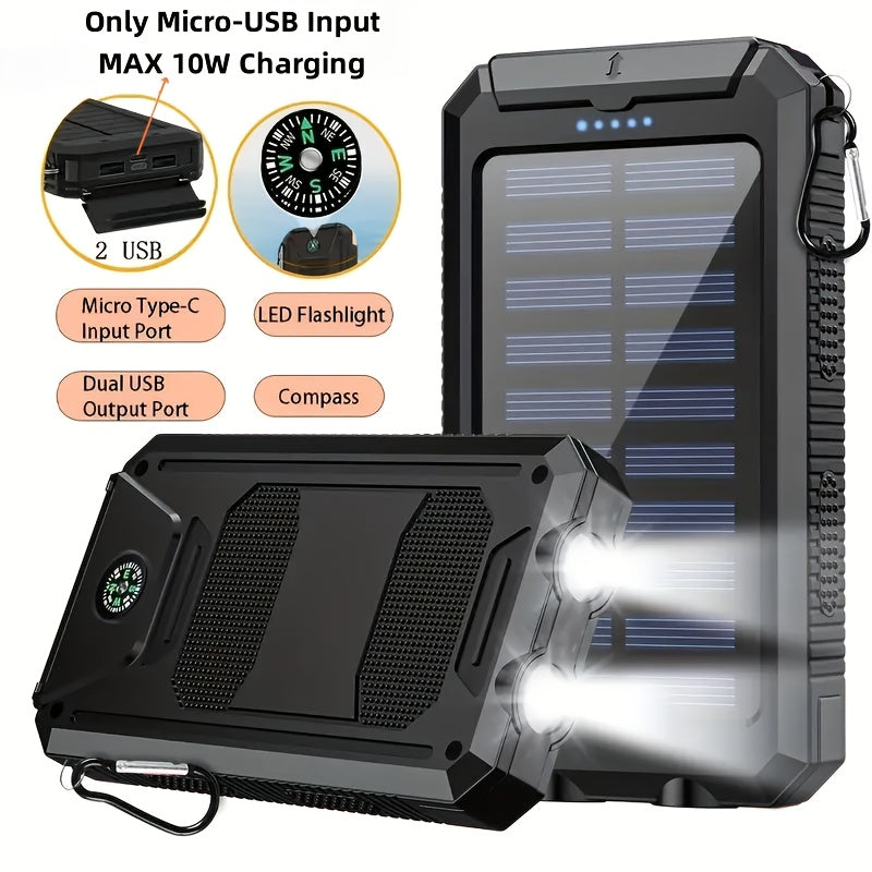 10000mAh 5V2A Fast Charging Multifunctional Solar Panel Power Bank with Ultra-bright LED Light, Large Capacity Rechargeable Portable Mobile Phone Charger, Dual Flashlights, Dual USB Port, Outdoor Travel Battery Packs, for iPhone/Android/Smartphone
