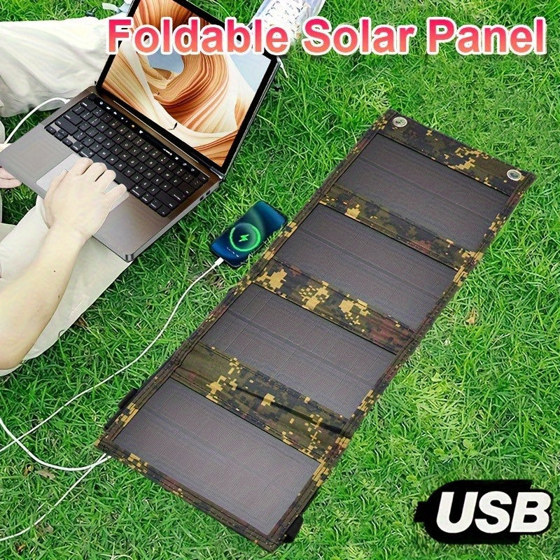 1pc 20W Portable Solar Panel - USB-Powered Outdoor Power Bank with 4 USB Ports, Compact & Lightweight Design for Camping, Travel, Home Use - Solar Phone Charger, Camper Accessories, Travel Power Solution, Durable Solar Panel