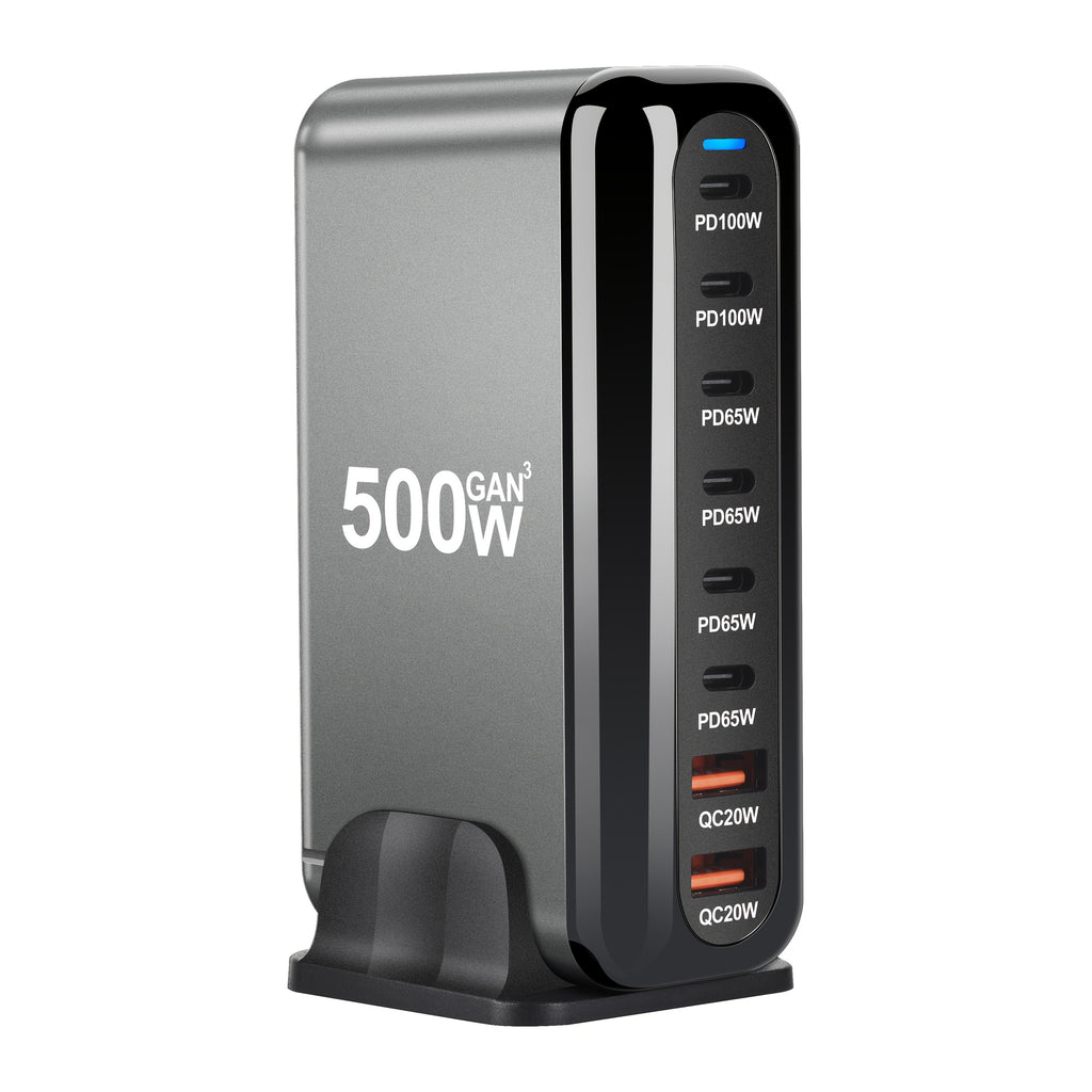Multi Charging PD Charger New 500W GAN 6C2A 8 Ports Desktop Charging Desktop GaN Charger for Multiple Mobile Phone Type C Quick Charge 3.0, High Power Charging, Desktop Device Charging, Power Delivery Charger, Multi Port Charger, Compact Desktop Design,