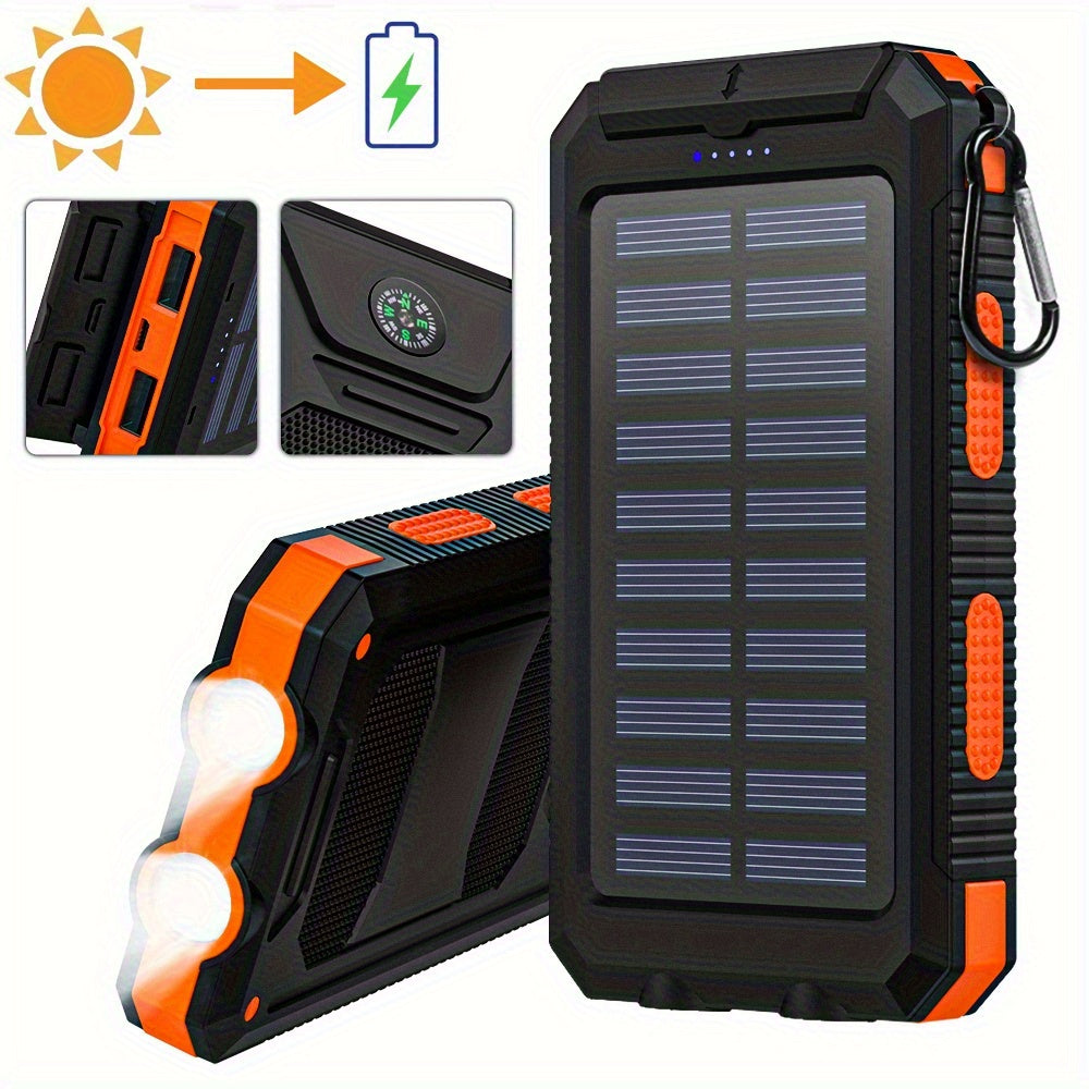 [20000mAh Solar Power Bank] 20000mAh/10000mAh Solar Power Bank Portable Charger | Dual 5V USB Ports, LED Flashlight, Compass | for Mobile Phones, Devices, Travel, Camping | External Backup Battery Pack, Best Gift for Festivals