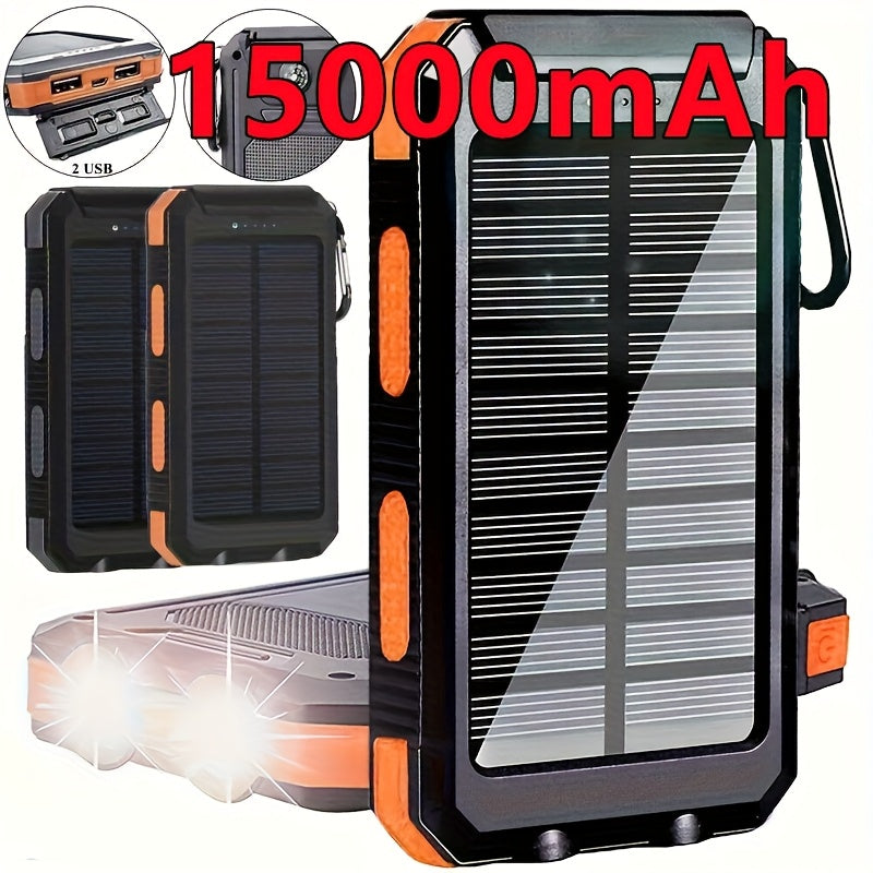 [Solar Power Bank] Solar Powered Portable Power Bank | Dual 5V USB Ports, 2 LED Flashlights, High Quality External Backup Battery Pack for Cell Phones, Camping, Hiking, Emergency Power, Compact Design, Durable Construction