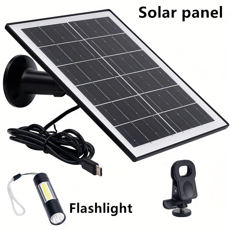 5W Solar Panel, With Built-in 5200mHA Battery, Essential For Outdoor Devices Power Supply, Outdoor Emergency Power Supply, Camping, Night Commuting, Suitable For Low-voltage Safety Cameras, Mobile Devices Recharging, With A Gift Mini Flashlight.
