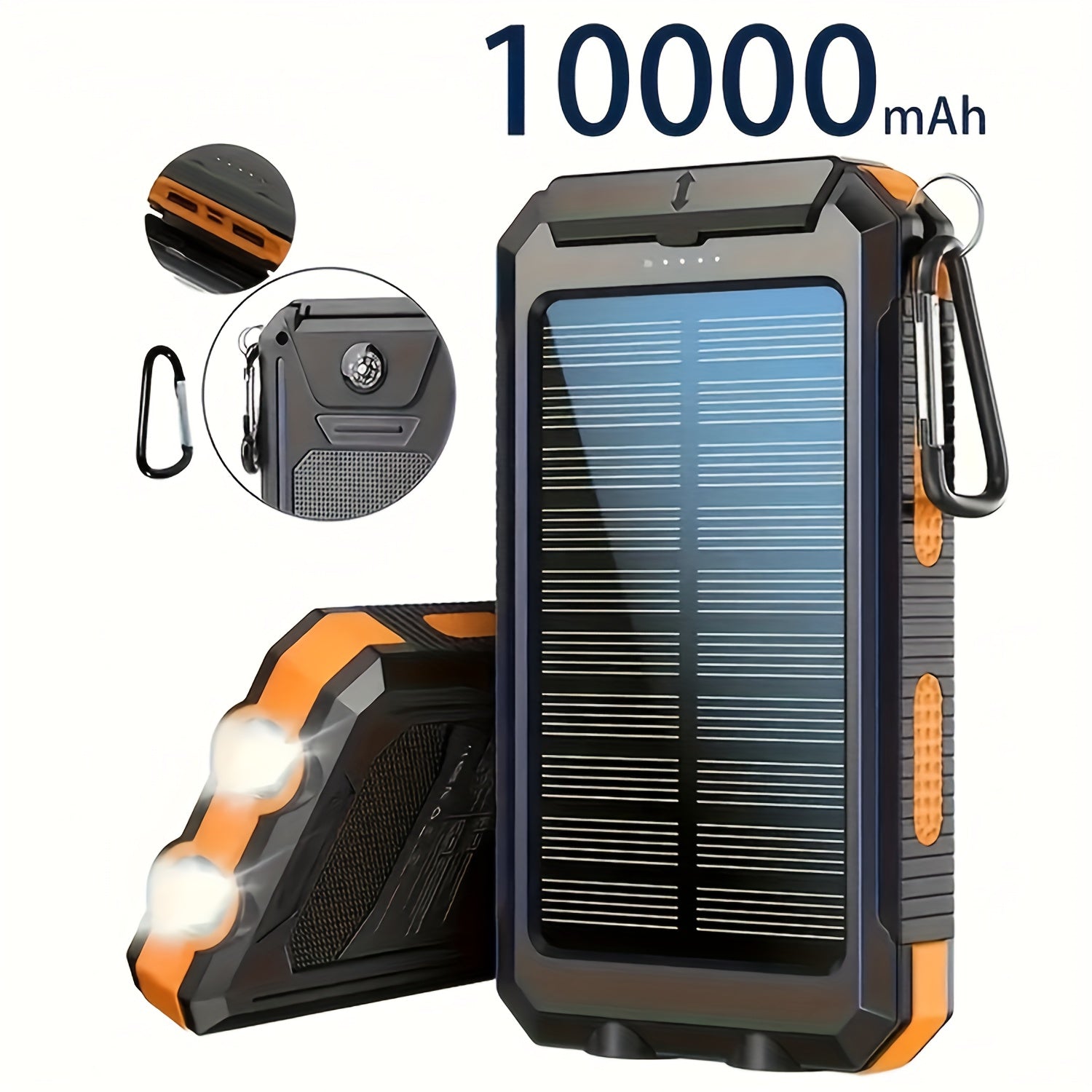 10000/20000mAh Portable Solar Power Bank, Portable Solar Mobile Phone Charger, Camping External Battery Charger for Mobile Phones, 2 USB/ LED Flashlights with Compass for Outdoor Activities