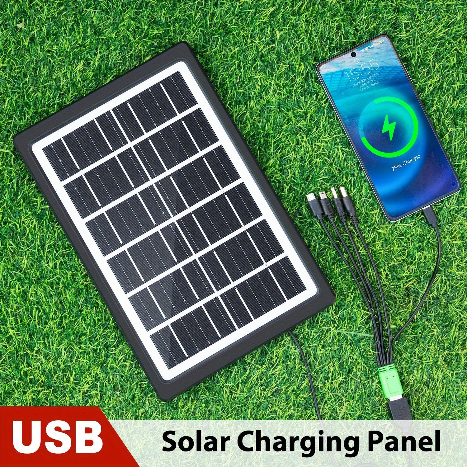 Lylting 1pc Cell Phone Solar Portable Charger-6w-6V with Multiple Interfaces USB, Excellent Choice for Outdoor Cell Phone Accessories, Suitable for Cell Phone Flashlight Small Fan Mobile Power Men's Razor