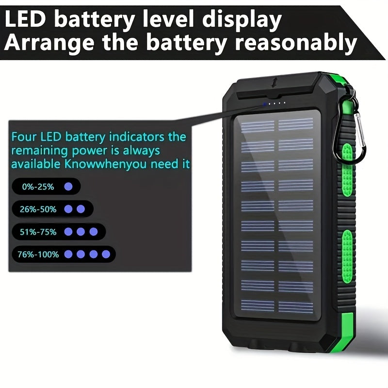 10000mAh 5V2A Fast Charging Multifunctional Solar Panel Power Bank with Ultra-bright LED Light, Large Capacity Rechargeable Portable Mobile Phone Charger, Dual Flashlights, Dual USB Port, Outdoor Travel Battery Packs, for iPhone/Android/Smartphone