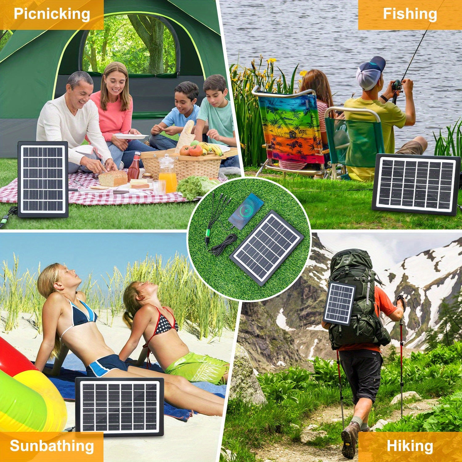 Lylting 1pc Cell Phone Solar Portable Charger-6w-6V with Multiple Interfaces USB, Excellent Choice for Outdoor Cell Phone Accessories, Suitable for Cell Phone Flashlight Small Fan Mobile Power Men's Razor