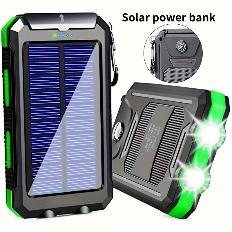 [Solar Power Bank] Solar Powered Portable Power Bank | Dual 5V USB Ports, 2 LED Flashlights, High Quality External Backup Battery Pack for Cell Phones, Camping, Hiking, Emergency Power, Compact Design, Durable Construction